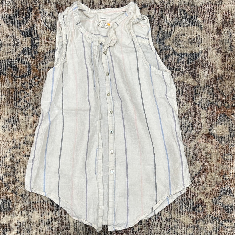 C.C Linen Striped Blouse in Blue and Pink